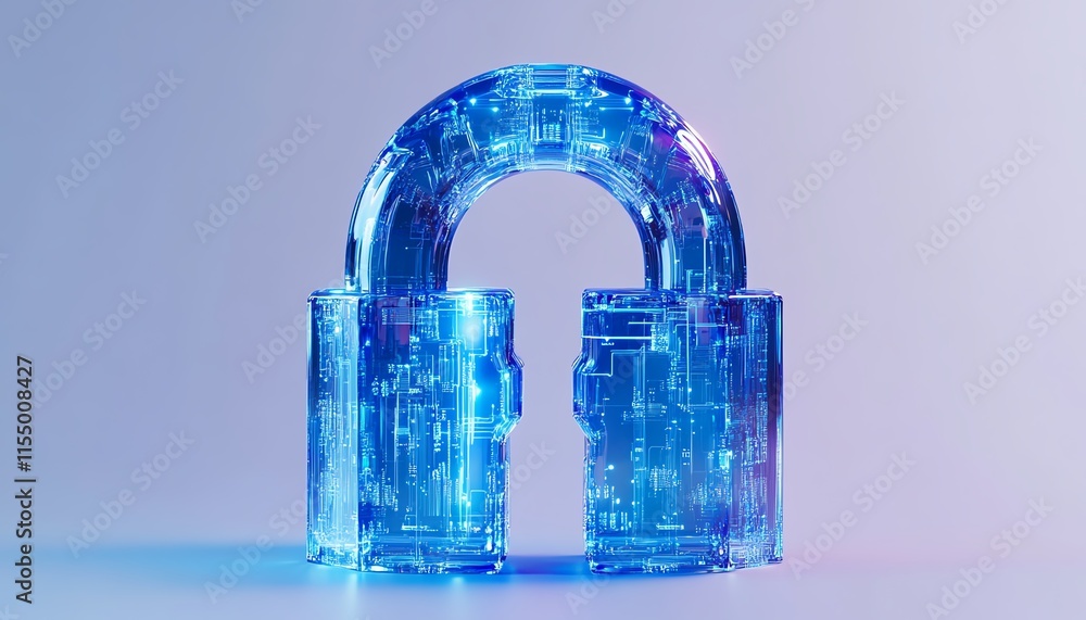 Aufkleber digital padlock icon with blue circuitry lines in a minimalistic style, white background, representi