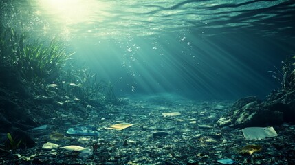 Fototapeta premium Debris on Seabed with Natural Light and Dynamic Composition