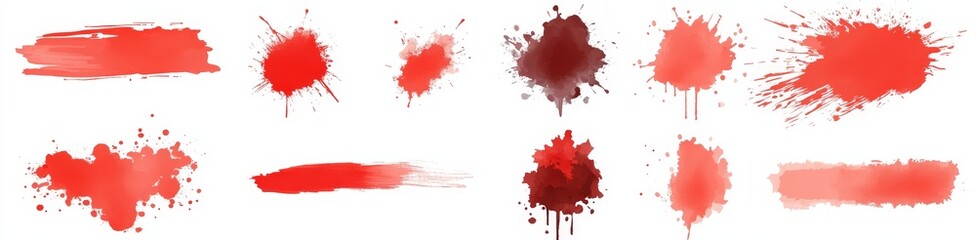 Red and maroon watercolor splashes and brushstrokes.