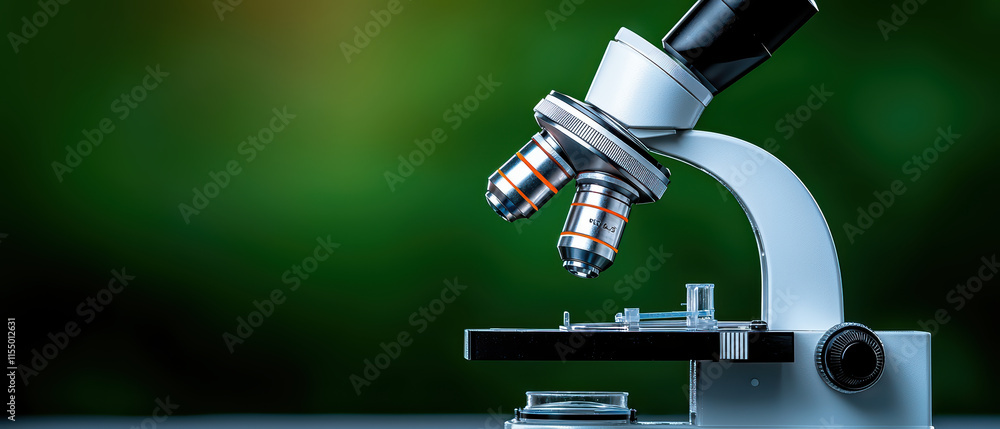 Poster close up of modern microscope showcasing its intricate design and functionality, perfect for laborat
