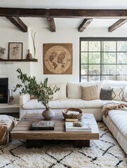 Obraz premium Modern living room with exposed beams and a world map