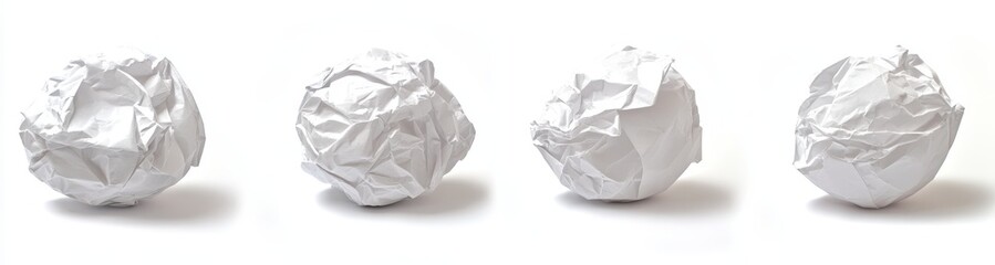 Fototapeta premium Four crumpled paper balls isolated on white background.