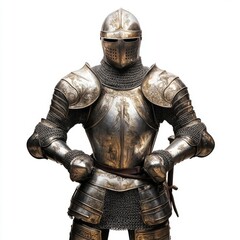 Medieval knight in full armor, isolated on white.