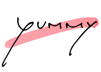 手書き文字素材。英語のメッセージ「yummy」