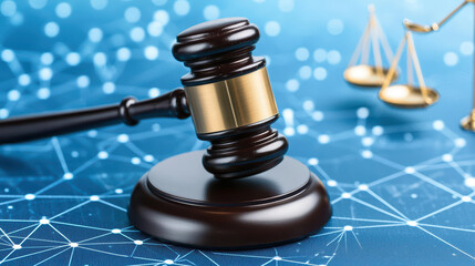 close up of gavel on digital background representing law and justice. image conveys sense of authority and legal proceedings