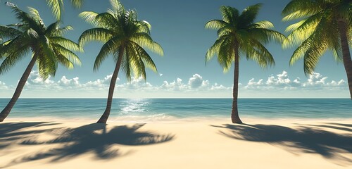 Obraz premium Coconut tree silhouettes casting shadows on sandy beach with a serene atmosphere