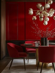 Elegant Dining Room Decor Red Chairs Gold Chandelier