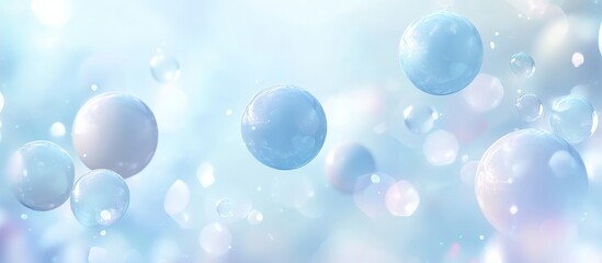 Abstract pastel blue spheres floating on soft background.