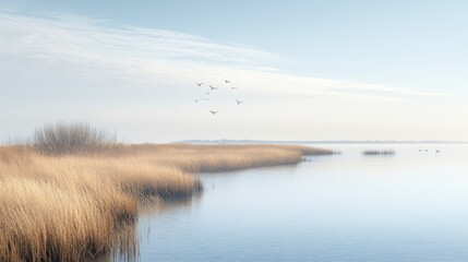 Fototapeta premium Tranquil Coastal Wetland Landscape with Wildlife