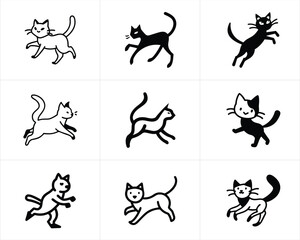 Set of Hand-Drawn Cat Illustrations Depicting Playful Cats in Various Poses. cat vector set, cat illustration, cat hand-draw illustration.
