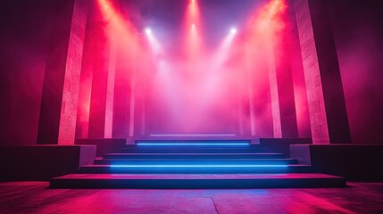 Stage with dramatic lighting and fog effects.