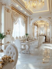 Elegant White and Gold Dining Room Interior Design