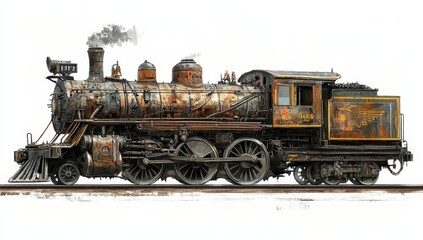 Obraz premium Rusty, vintage steam locomotive on tracks.