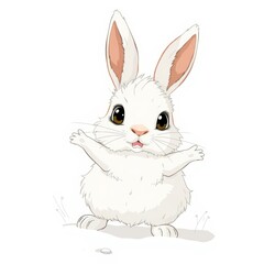 Obraz premium Cute white rabbit waving joyfully on a white background