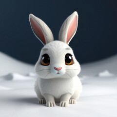 Obraz premium Cute white rabbit sitting on snow background