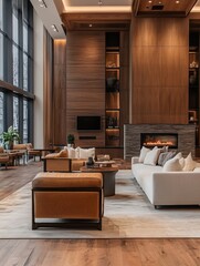 Modern Living Room with Fireplace and Wood Accents