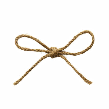 jute rope bow for packing and decoration isolated on transparent background Generative Ai.