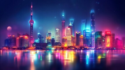 Illuminated Urban Landmarks at Night with Soft Focus