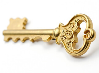 Classic gold key with intricate details, isolated on a white background new image 