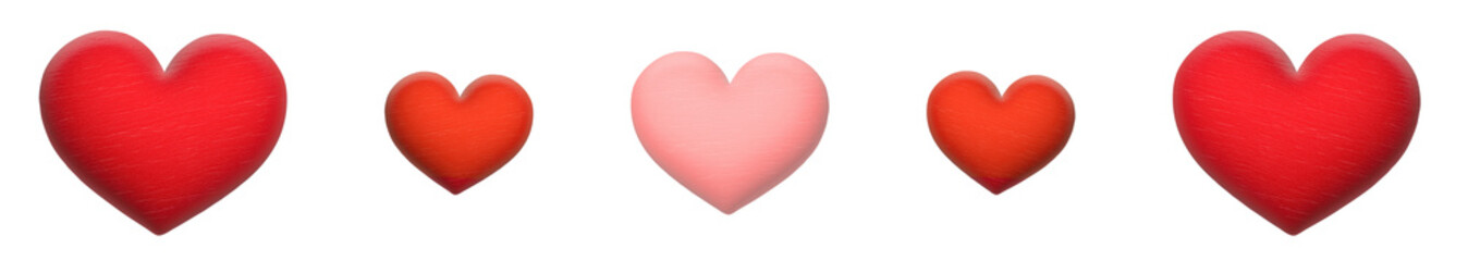 立体的な木製のピンクのハートを挟んだ赤いハートが並ぶバナー