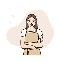 An illustration of a woman in an apron preparing to make a dish. Hand-drawn character vector elements.