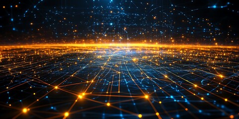 Naklejka premium Abstract network connection, glowing lines and nodes.