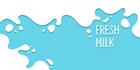 Modern poster fresh milk with splashes on a background. Vector illustration in flat minimalistic style. A poster for advertising dairy products.