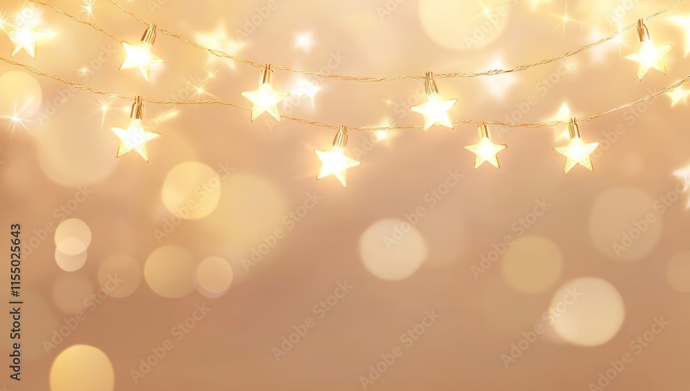 Poster golden star string lights on bokeh background