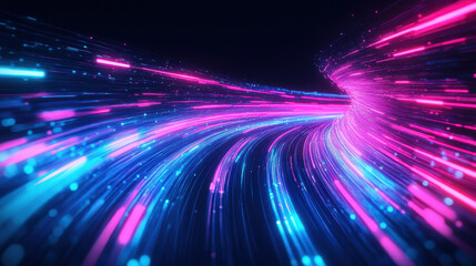 Fototapeta premium Abstract blurred light speed motion of a road in a night city, a futuristic concept background for technology and science