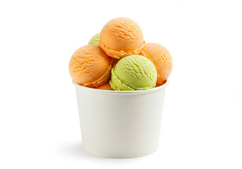 Scoops of Ice Cream in a Paper Cup Sweet Treat Isolated on White Background