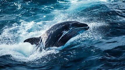 Fototapeta premium Whale breaching ocean waves
