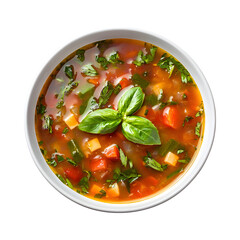 Deliciious Minestrone soup isolated on transparent background