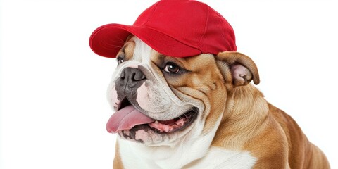 Happy dog wearing a red cap. AI.