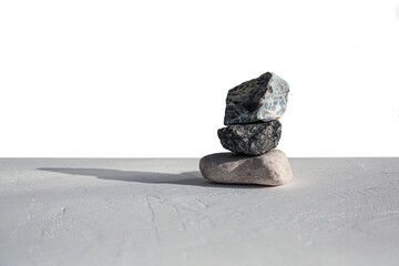 stones, shadows, cosmetics. concept product display podium Rock Stone isolated white background with sunlight shadow