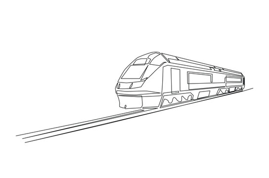 High-speed railway continuous one line drawing. High speed train single line art illustration. Editable vector.