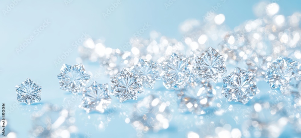 Poster shimmering clear diamonds on soft blue surface creating an elegant sparkling background ideal for we