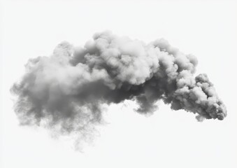 Gray smoke plume isolated on white background.