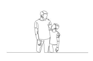 Dad and son continuous one line drawing. Father's day concept in single line art illustration. Editable vector.