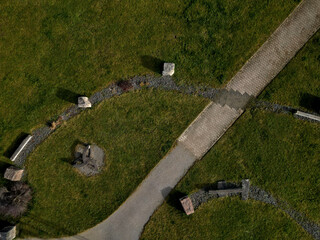 Tactile path for bare feet awakens the senses and uneven endings on the feet alternating different...