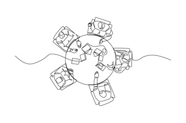 businesspeople meeting in the table continuous one line drawing. Business teamwork concept in single line art illustration. Editable vector.