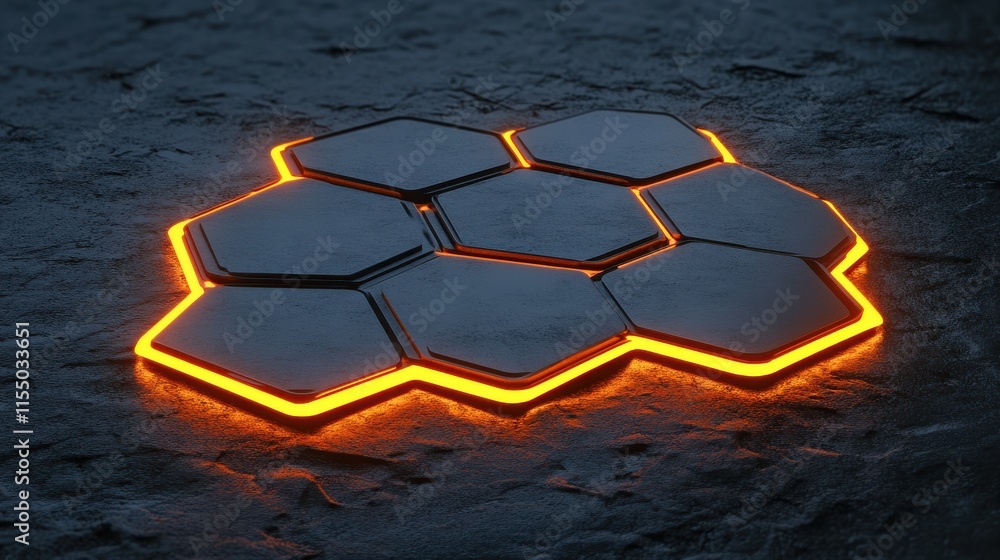 Poster Glowing Hexagonal Tiles on Dark Surface with Soft Light Effects