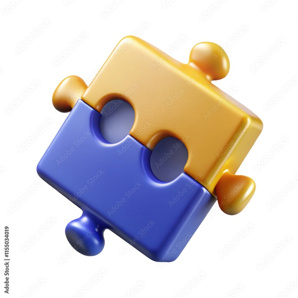 Poster a colorful puzzle piece in blue and orange, designed to interlock with others, representing problem-