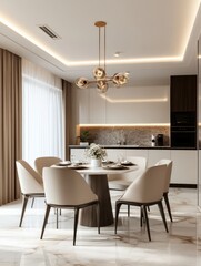 Modern Dining Area with Elegant Decor and Lighting