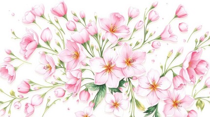 Fototapeta premium Soft pink cherry blossoms in dreamy pastel colors and watercolor art