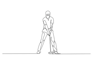 Man playing golf continuous one line drawing. professional golfer swinging the stick in single line art illustration. Editable vector.