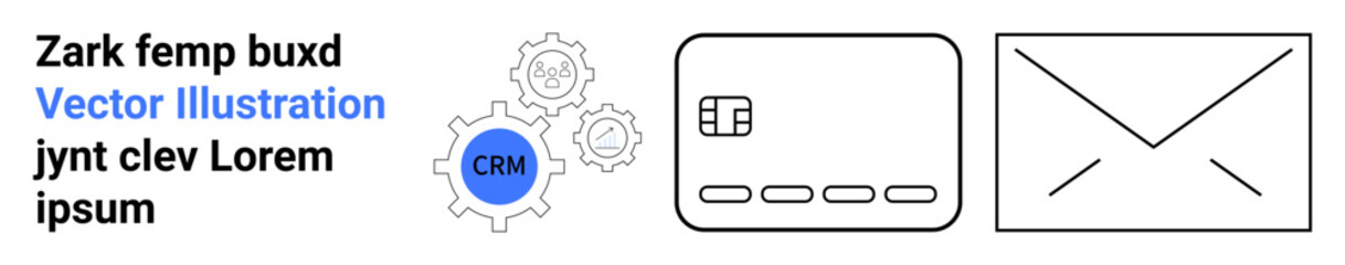 CRM gear icon beside cloud server and email icons. Ideal for business, technology, CRM systems, cloud computing, email marketing, automation, data management. Landing page