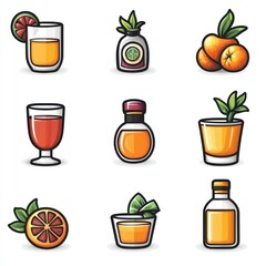 Nine citrus fruit drink icons.