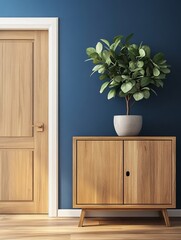 Wooden Cabinet Plant Door Interior Design