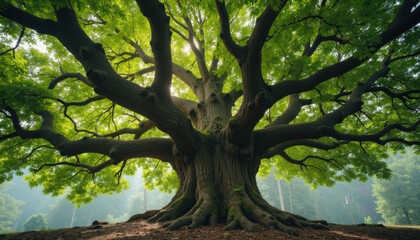 Obraz premium Intertwined branches of a tree, symbolizing connection and unity, against a natural backdrop with copy space