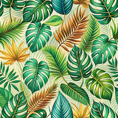 Tropical Leaf Pattern with a Whimsical Background.